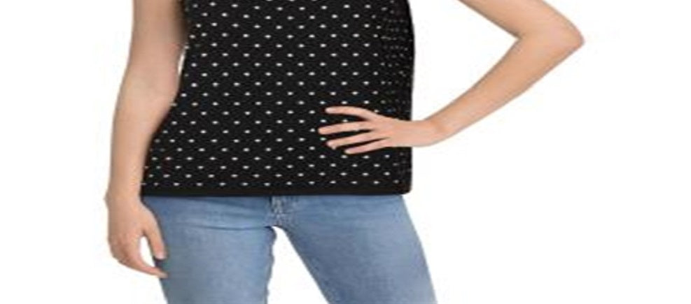 Anne Klein Pulôver Feminino Bolinhas Regata Preta Tamanho Médio