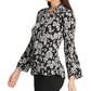 Blusa plissada com estampa floral DKNY feminina, tamanho extragrande, na cor carvão