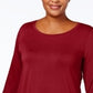 JM Collection Top feminino plus size com decote redondo, vermelho, tamanho 2X