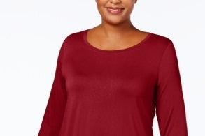 JM Collection Top feminino plus size com decote redondo, vermelho, tamanho 2X