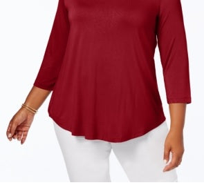 JM Collection Top feminino plus size com decote redondo, vermelho, tamanho 2X