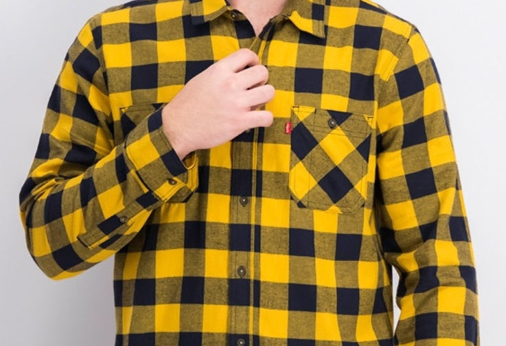 Camisa de flanela xadrez Levi's Yanda Buffalo masculina, amarela, tamanho médio