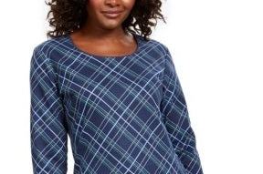 Karen Scott Blusa feminina xadrez com detalhes e manga 3/4, azul, tamanho XS