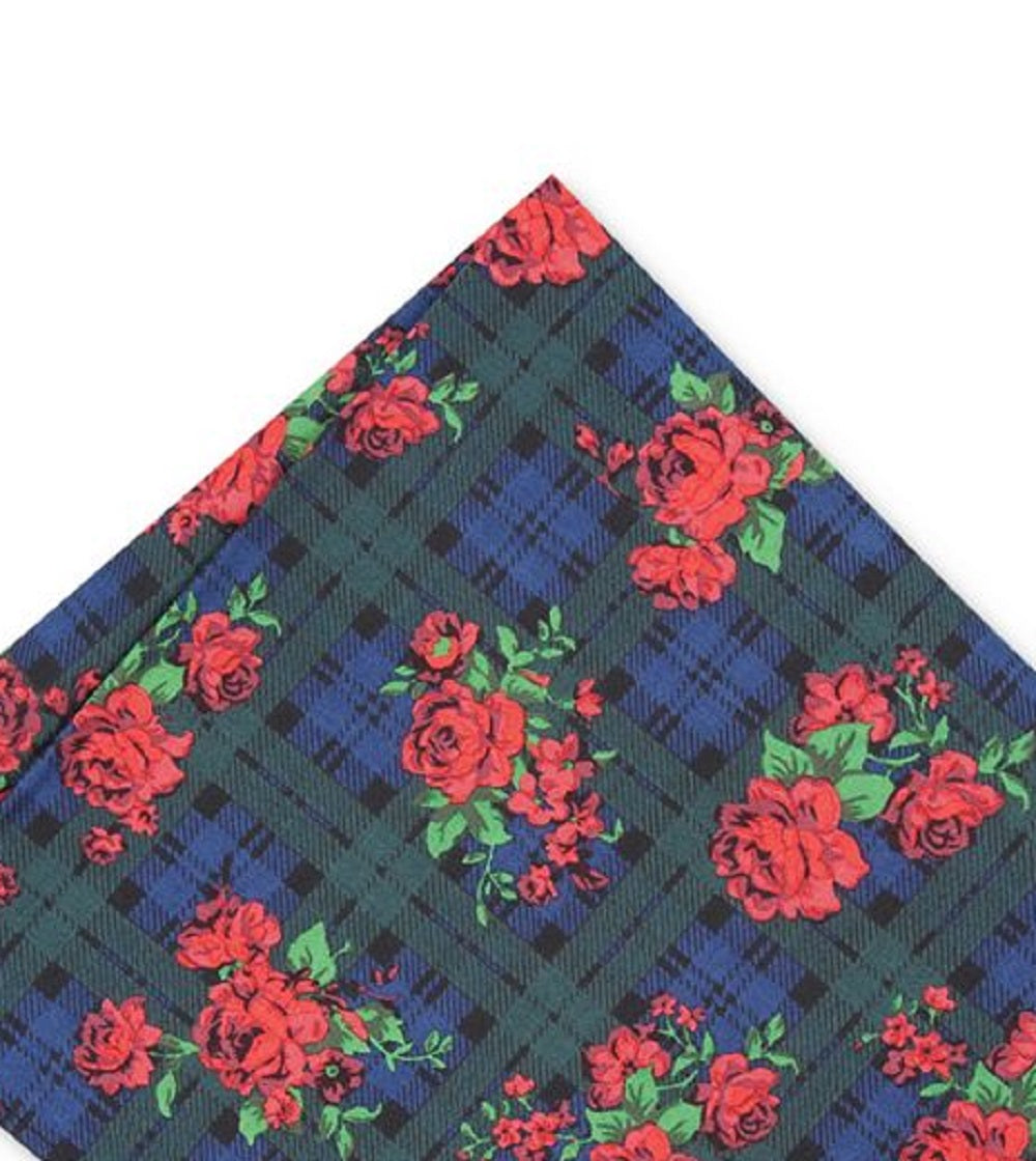 Lenço de bolso xadrez floral masculino Bar III azul tamanho regular