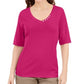 Blusa feminina Karen Scott com decote em V e detalhe de botão, rosa, tamanho pequeno