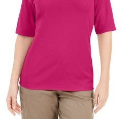 Blusa feminina Karen Scott com decote em V e detalhe de botão, rosa, tamanho pequeno