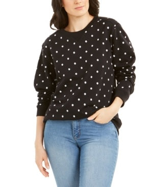 Moletom feminino Karen Scott de lã estampado, preto, tamanho PS/M