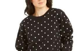 Moletom feminino Karen Scott de lã estampado, preto, tamanho PS/M