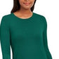 Suéter feminino JM Collection com punho de botão e gola redonda, verde Highland, tamanho pequeno