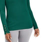 Suéter feminino JM Collection com punho de botão e gola redonda, verde Highland, tamanho pequeno