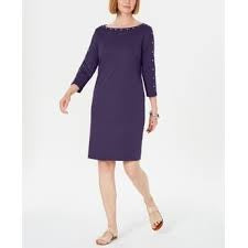 Vestido feminino Karen Scott com decote canoa e tachas, roxo, tamanho PS