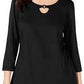 Karen Scott Top feminino com recorte triplo e argola, preto, tamanho extragrande