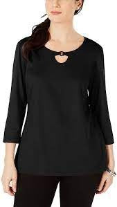Karen Scott Top feminino com recorte triplo e argola, preto, tamanho extragrande