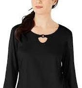 Karen Scott Top feminino com recorte triplo e argola, preto, tamanho extragrande