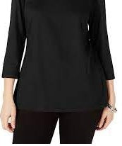 Karen Scott Top feminino com recorte triplo e argola, preto, tamanho extragrande