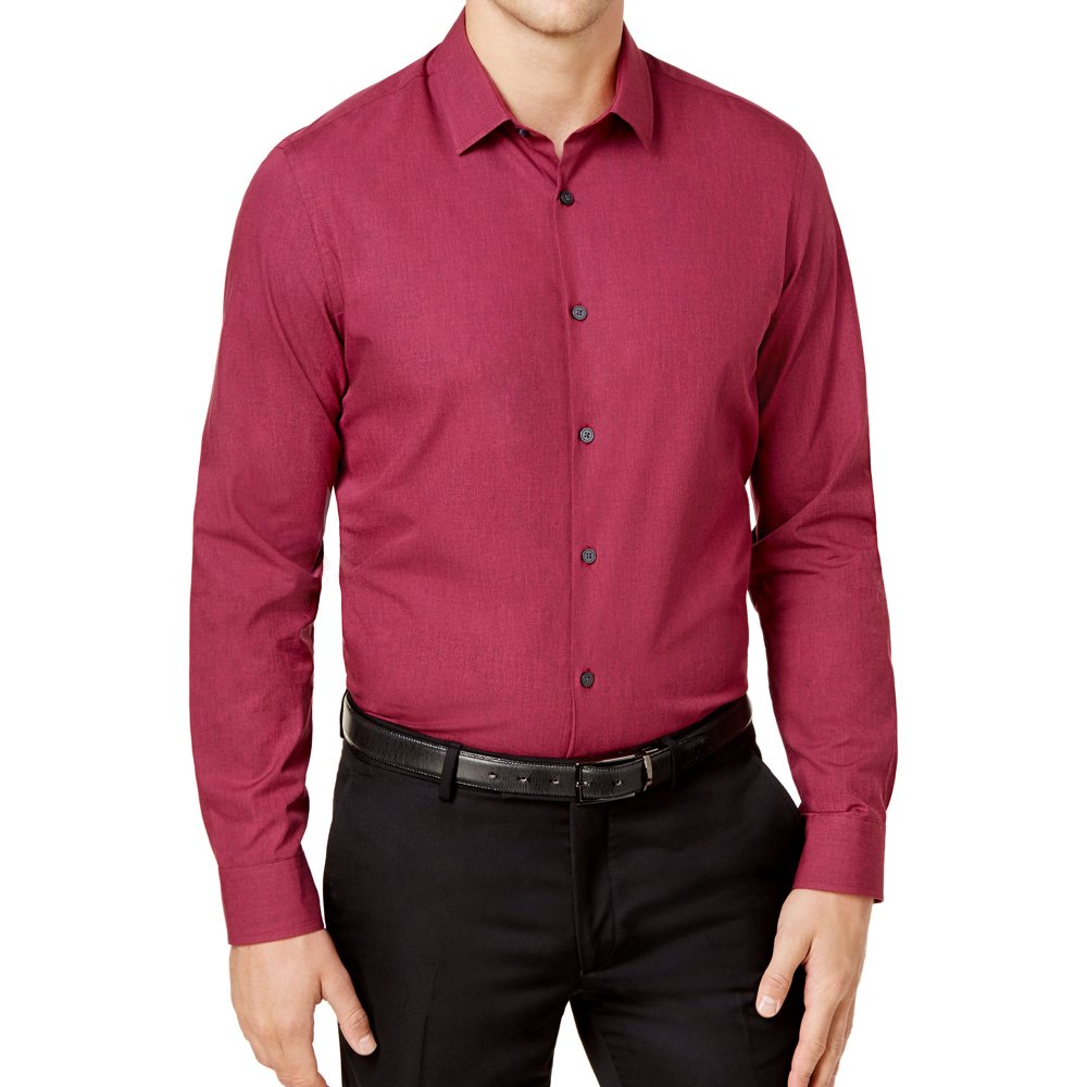 Camisa social masculina Alfani, manga comprida, camisa abotoada, vinho, tamanho 14,5 x 32-33
