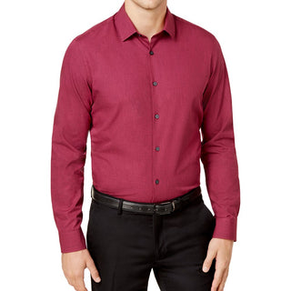 Alfani Men's Dress Shirt Long Sleeves Button Down Shirt Wine Size 14.5X32-33
