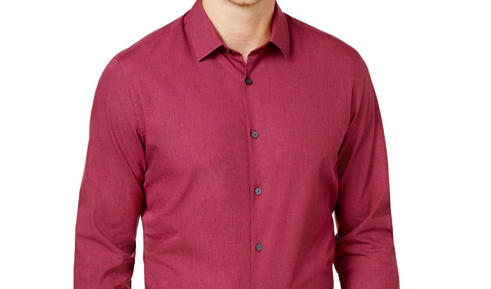 Camisa social masculina Alfani, manga comprida, camisa abotoada, vinho, tamanho 14,5 x 32-33