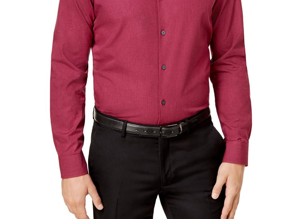 Camisa social masculina Alfani, manga comprida, camisa abotoada, vinho, tamanho 14,5 x 32-33