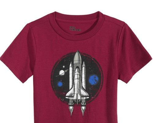 Camiseta infantil Epic Threads com estampa de nave espacial para meninos, vermelha, tamanho 7