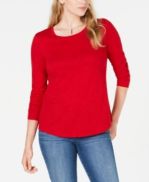 Blusa feminina de manga comprida e gola redonda, estilo &amp; co, vermelha, tamanho extragrande