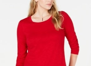 Blusa feminina de manga comprida e gola redonda, estilo &amp; co, vermelha, tamanho extragrande