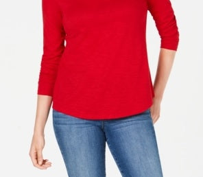 Blusa feminina de manga comprida e gola redonda, estilo &amp; co, vermelha, tamanho extragrande