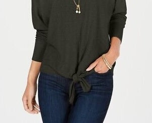 Suéter feminino com amarração frontal estilo &amp; co, cinza, tamanho GG