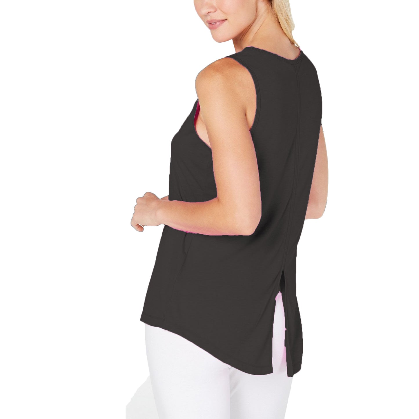 Ideology Top feminino sem mangas com decote em joia, preto, tamanho médio