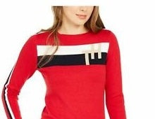 Tommy Hilfiger Suéter Feminino Color Block Manga Longa Gola Redonda Tamanho Médio