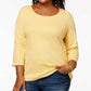 Blusa feminina Karen Scott de algodão com manga 3/4, amarela, tamanho pequeno