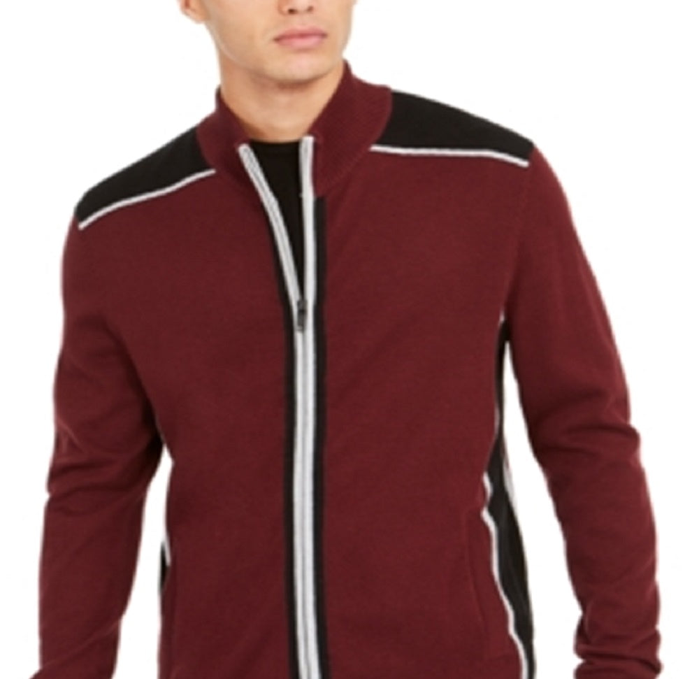 Cardigan Alfani Masculino Classic Fit Colorblocked com Zíper Completo Vermelho Tamanho X-G