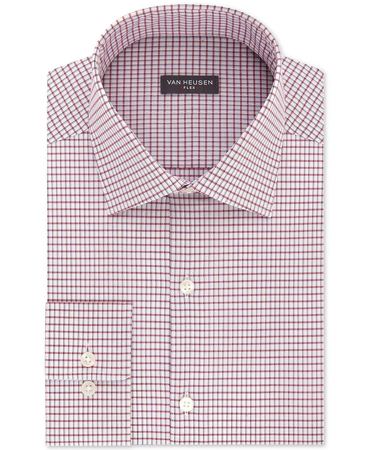 Camisa social masculina Van Heusen Classic Fit Performance Stretch, sem rugas, com gola flexível e xadrez, vermelha, tamanho 2X
