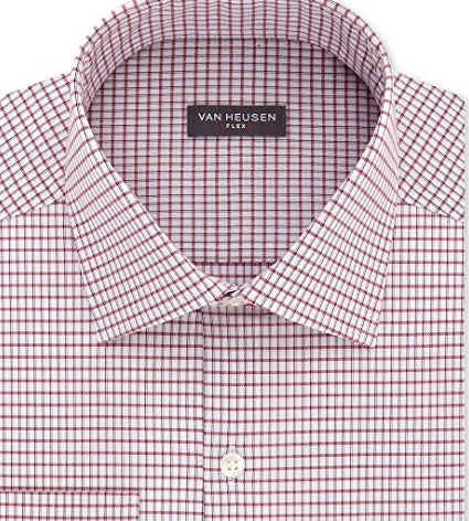 Camisa social masculina Van Heusen Classic Fit Performance Stretch, sem rugas, com gola flexível e xadrez, vermelha, tamanho 2X