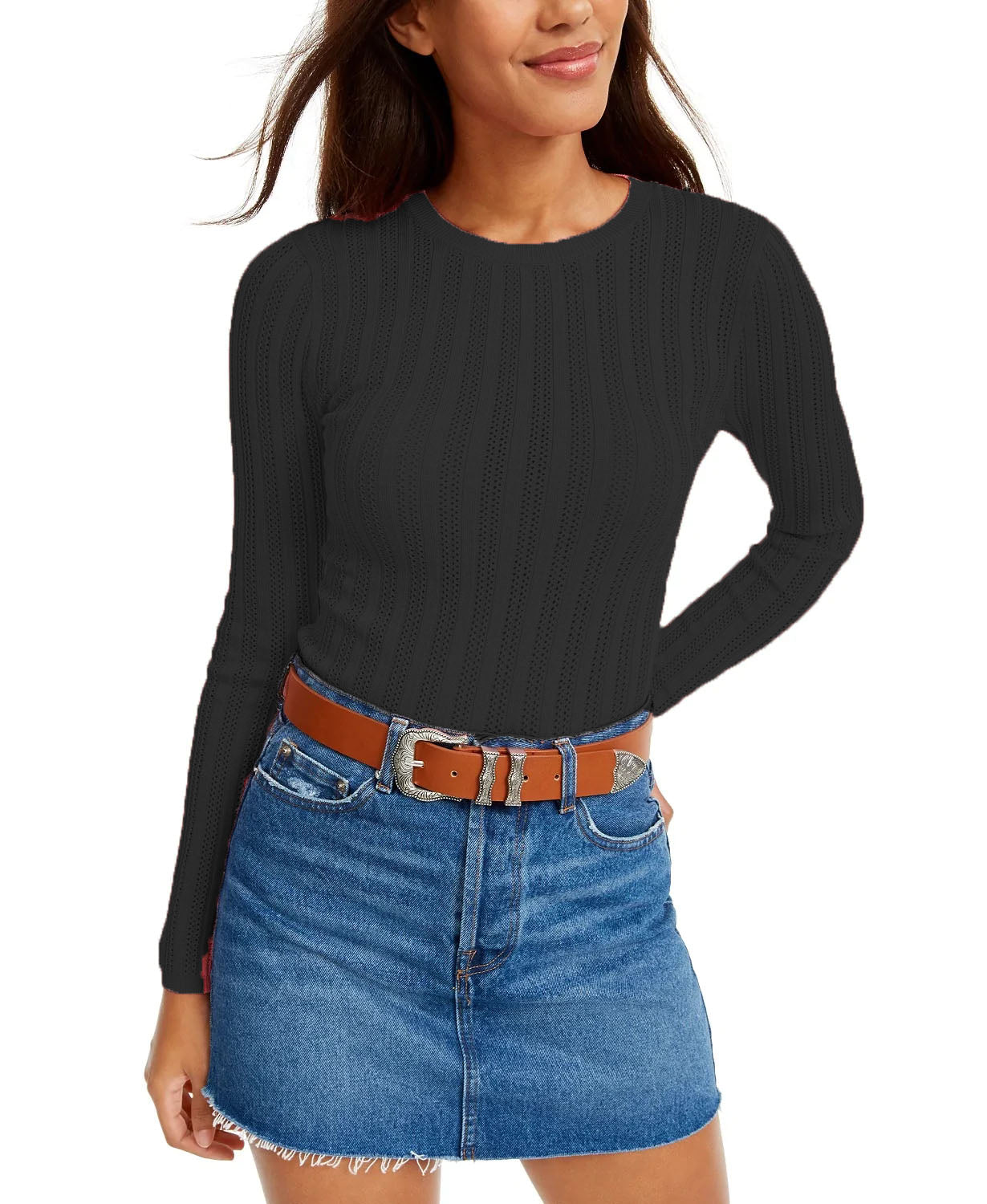 Suéter Pointelle Junior da Hooked Up By IOT, preto, tamanho pequeno