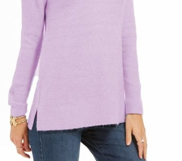 Suéter feminino texturizado mesclado manga comprida gola alta roxo tamanho pequeno grande