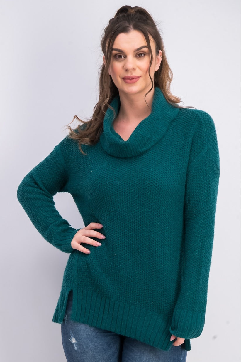 Suéter feminino com decote careca e bainha ventilada, estilo &amp; co, verde, tamanho PL