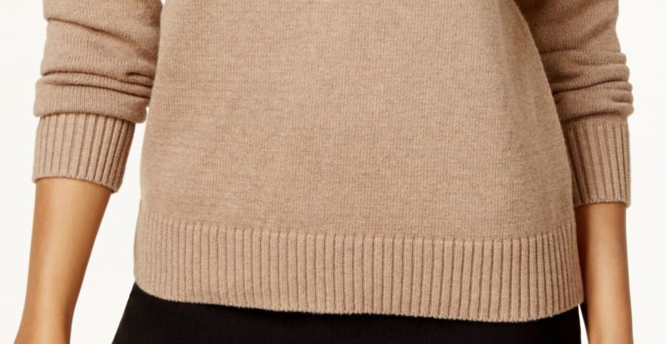 Karen Scott Blusa Feminina Gola Alta Bege Tamanho Pequeno Médio