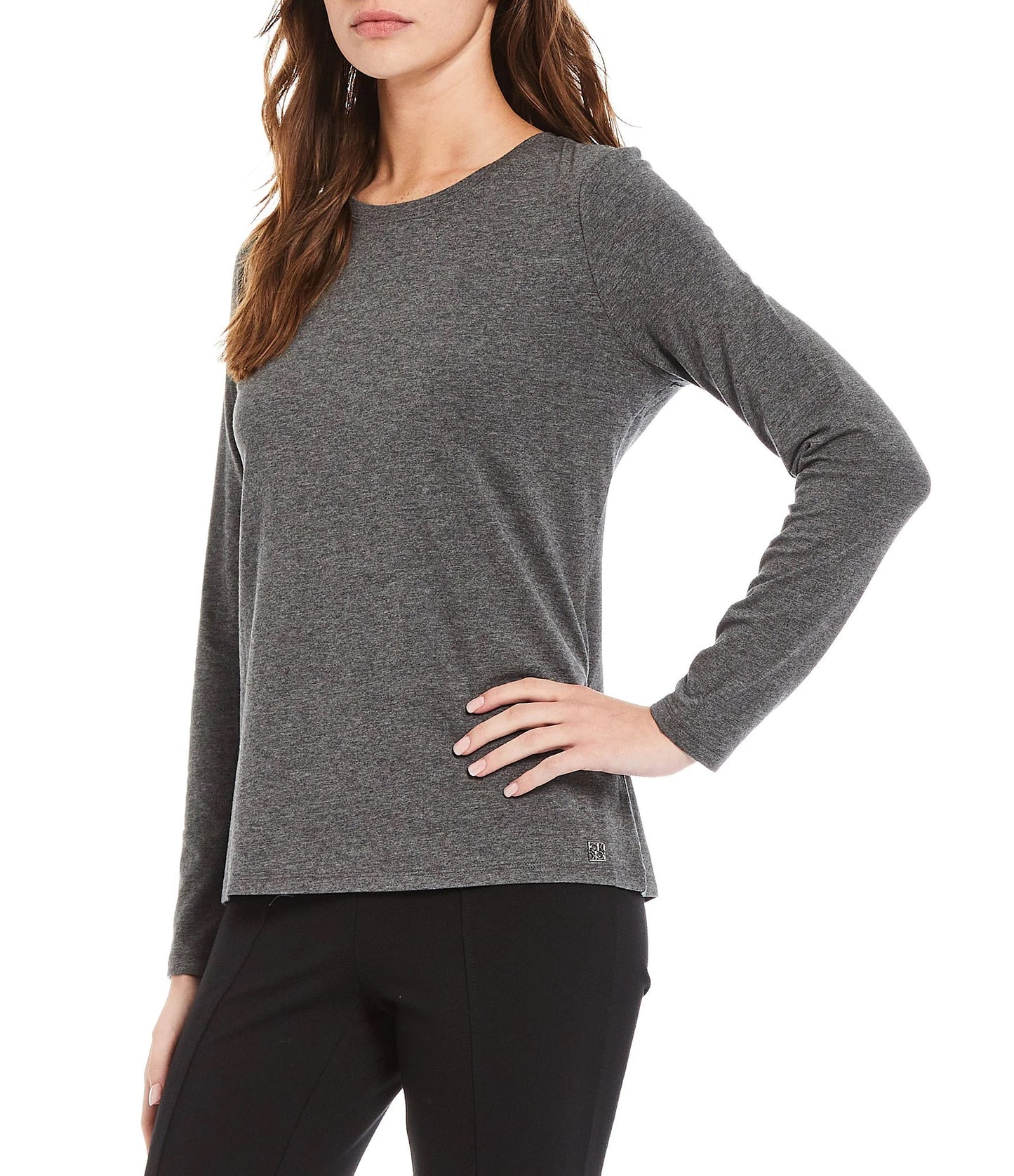 Blusa Calvin Klein Feminina Manga Longa Gola Joia Cinza Tamanho Grande