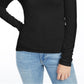 Camiseta feminina com decote em V canelado e esplêndida, preta, tamanho médio