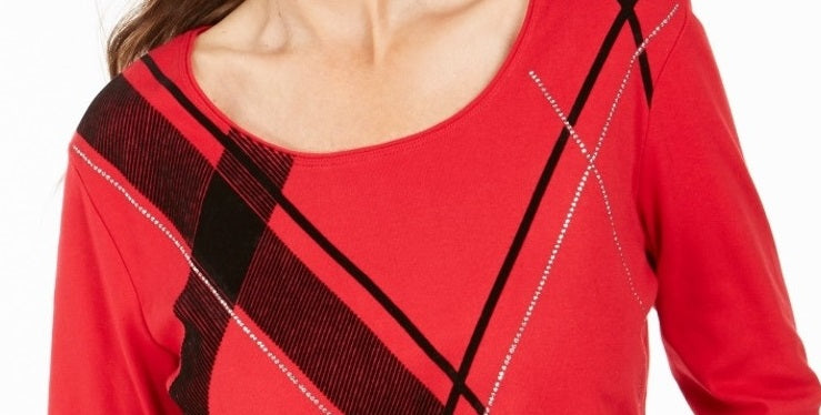 Blusa feminina Karen Scott com decote redondo e estampa gráfica, vermelha, tamanho PS