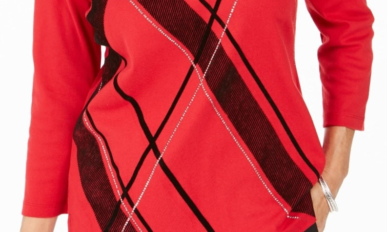 Blusa feminina Karen Scott com decote redondo e estampa gráfica, vermelha, tamanho PS