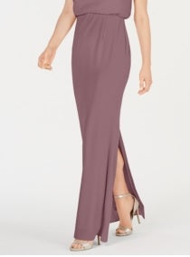 Vestido de festa feminino Adrianna Papell, com fenda, liso, sem mangas, gola alta, bainha longa, perna reta, rosa, tamanho 2