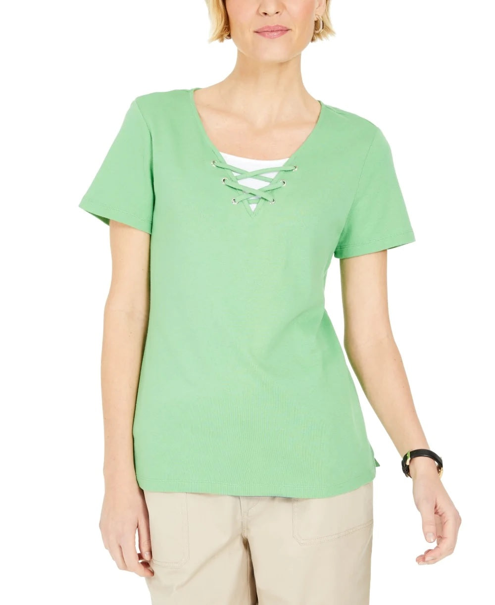 Karen Scott Blusa Feminina com Laço e Camadas Verde Tamanho Médio