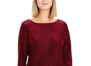 Charter Club Blusa feminina com decote canoa flocado, vermelha, tamanho PXL