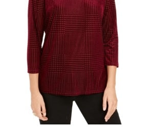 Charter Club Blusa feminina com decote canoa flocado, vermelha, tamanho PXL