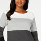 Karen Scott Suéter Feminino Colorblocked Cinza Combinado Tamanho P