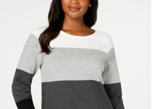 Karen Scott Suéter Feminino Colorblocked Cinza Combinado Tamanho P