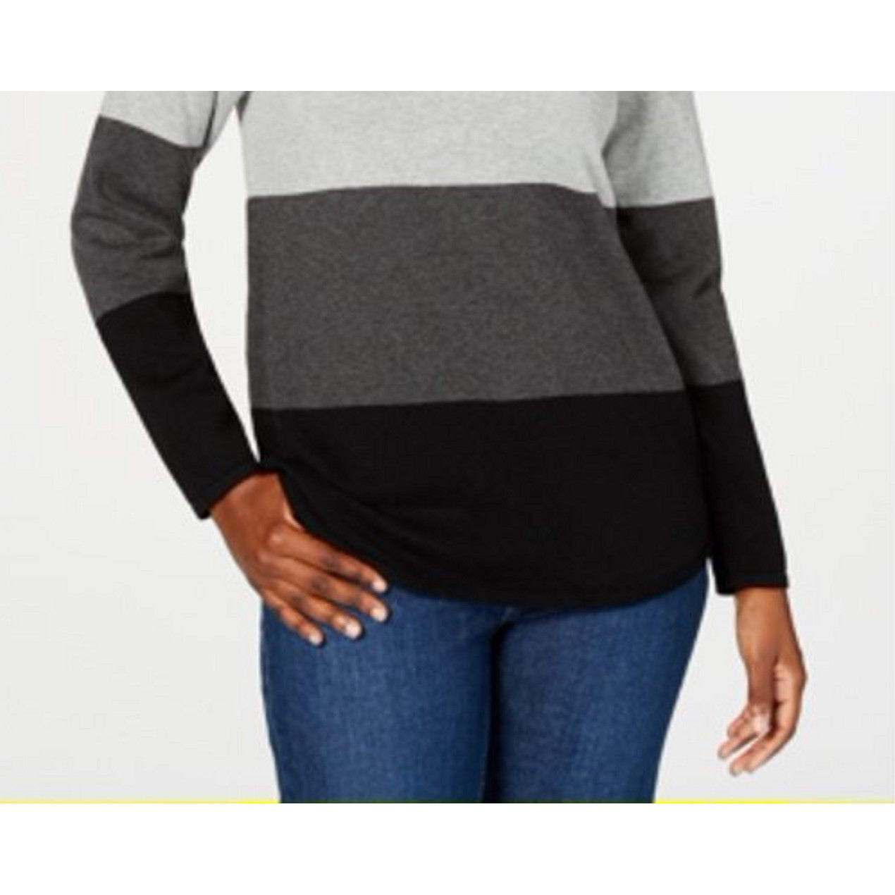 Karen Scott Suéter Feminino Colorblocked Cinza Combinado Tamanho P