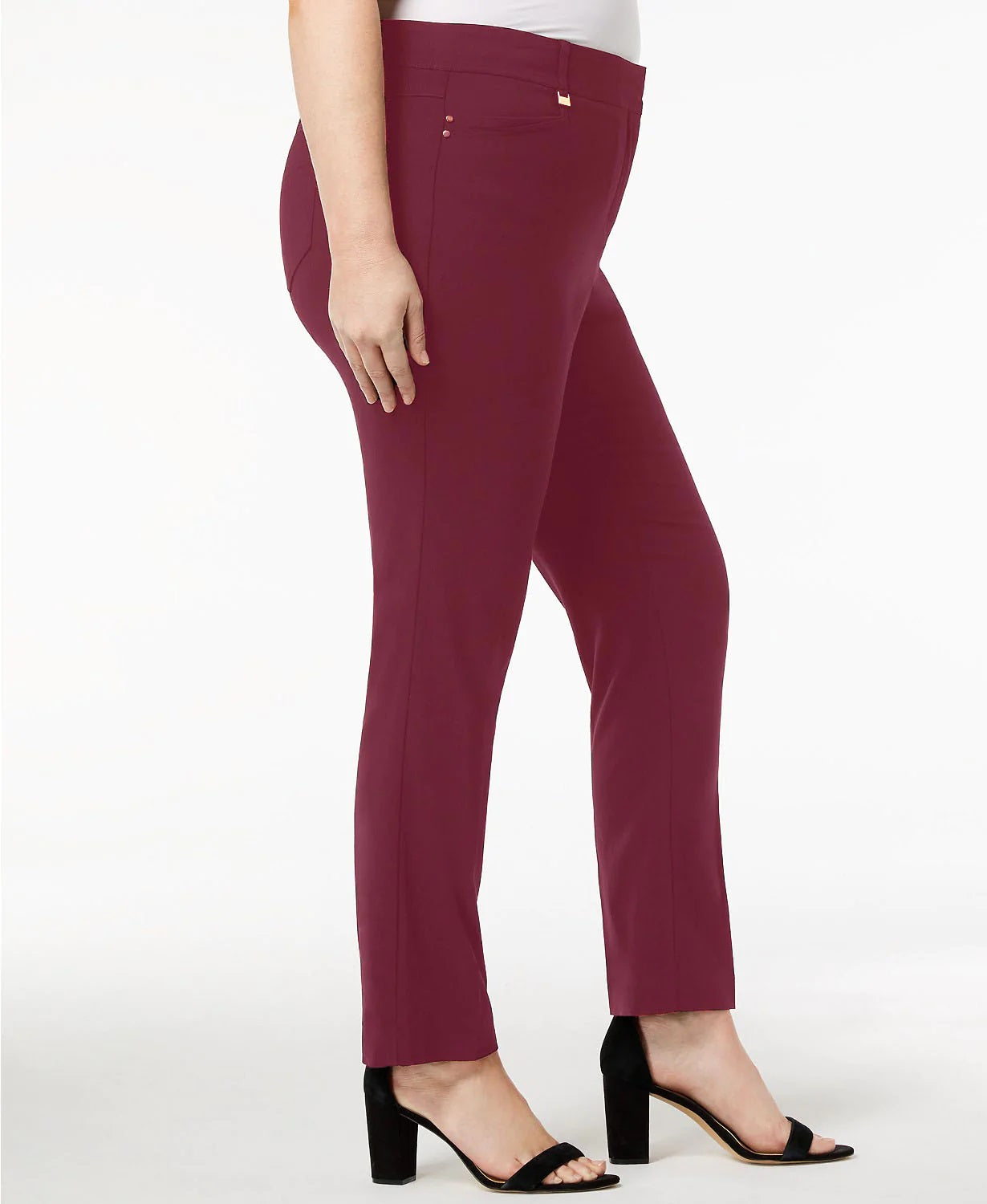 Calça feminina curta com controle de barriga JM Collection Curvy Fit Vinho Tamanho 4 Petite Small